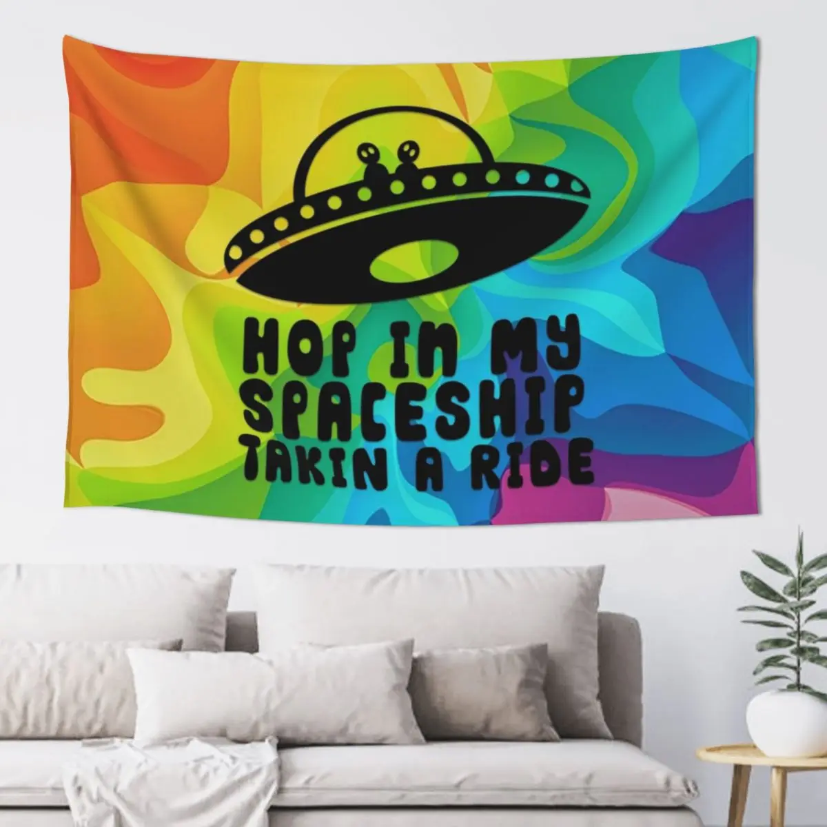 

Hop In My Spaceship (rainbow swirl) Tapestry Bedroom Deco Wall Mural Tapestry