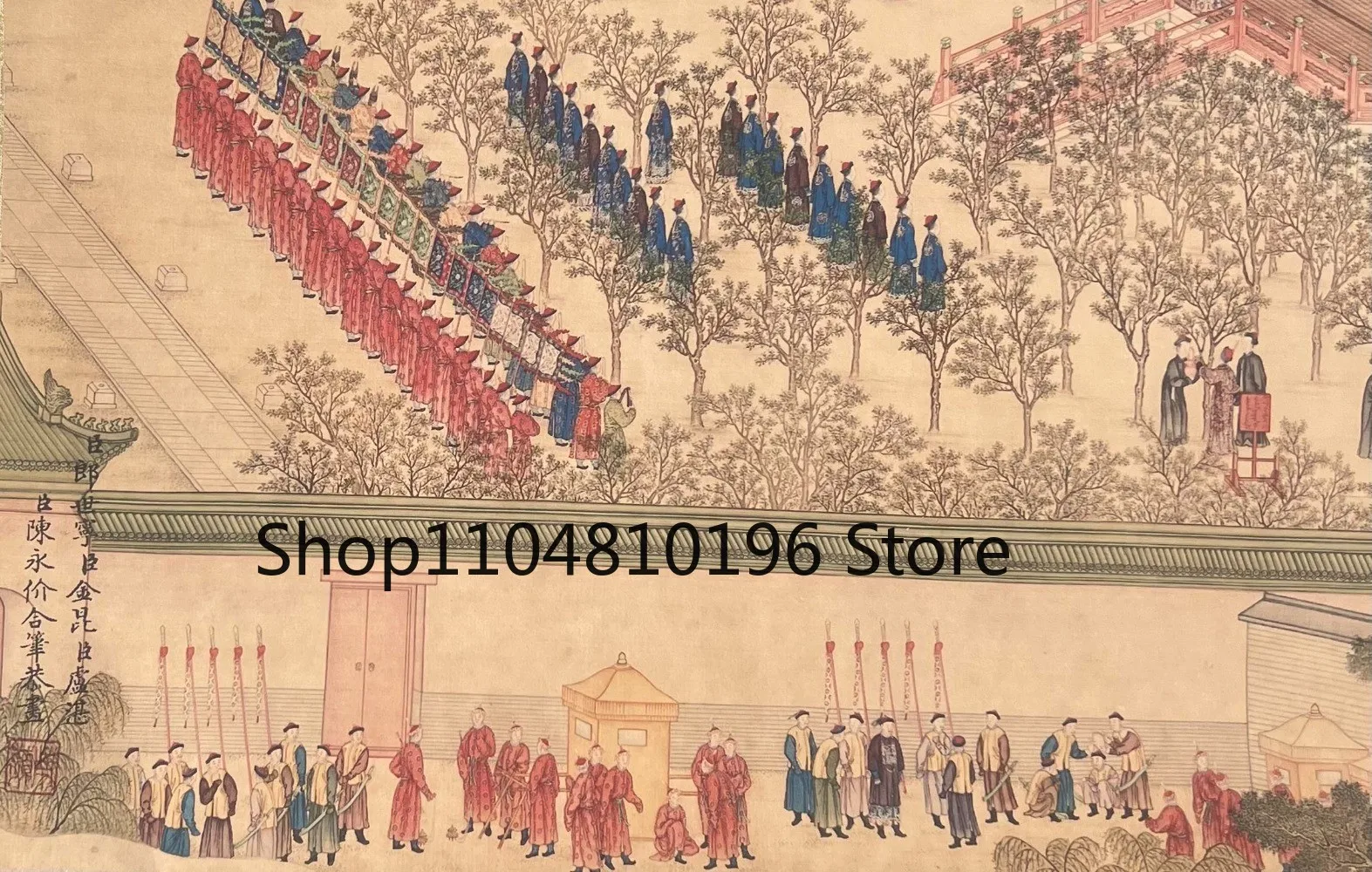 Old Chinese Lang Shining - Cai Sangtu painting Small and long scroll