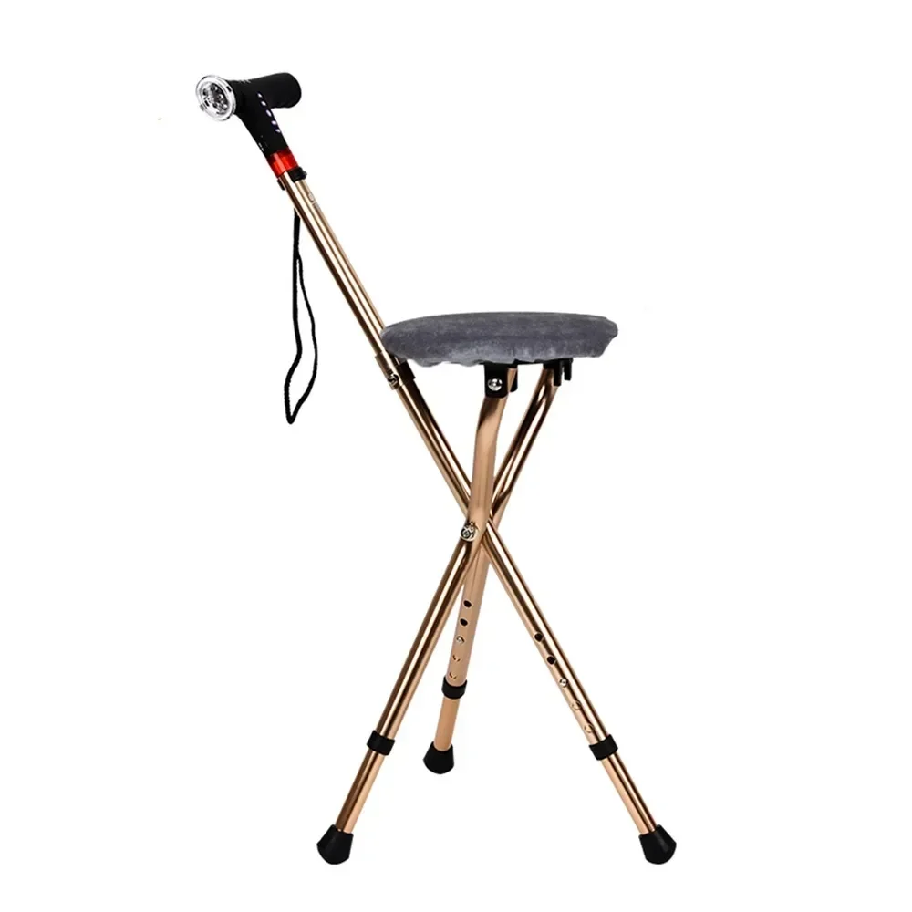 

Multi-functional Crutch Chair with Radio,Folding Non-slip Elderly Crutch Chair, Retractable Multi-functional Three-legged Crutch