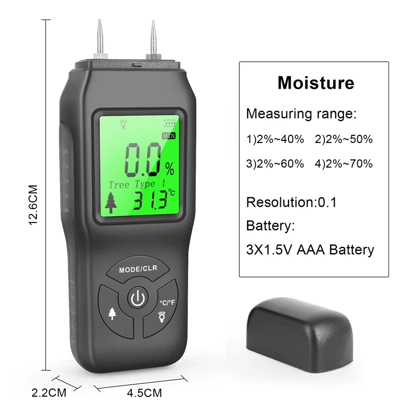 Digital Moisture Meter, Water Leak Detector, Moisture Tester, Pin Type, Backlit LCD Display,Wood Humidity Tester