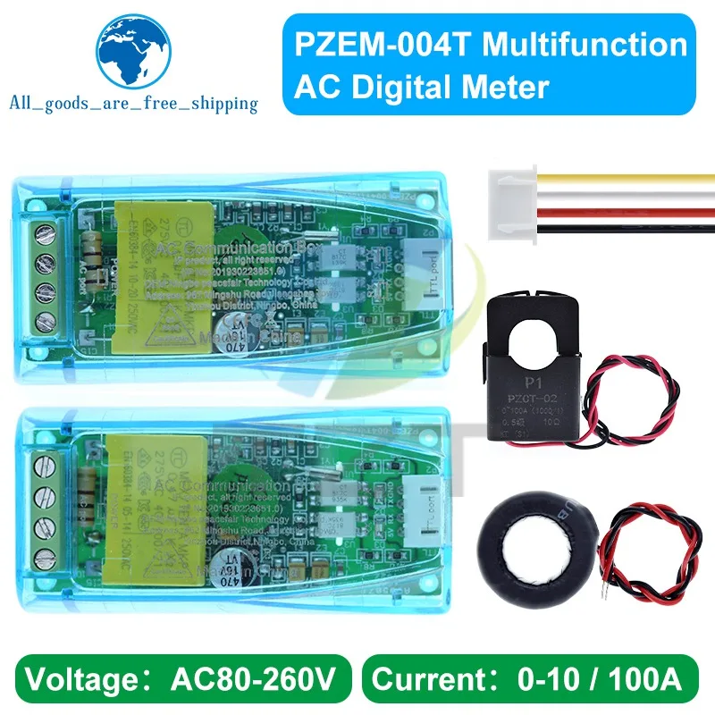 AC Digital Multifunction Meter Watt Power Volt Amp TTL Current Test Module PZEM-004T With Coil 0-100A 80-260V AC For Arduino