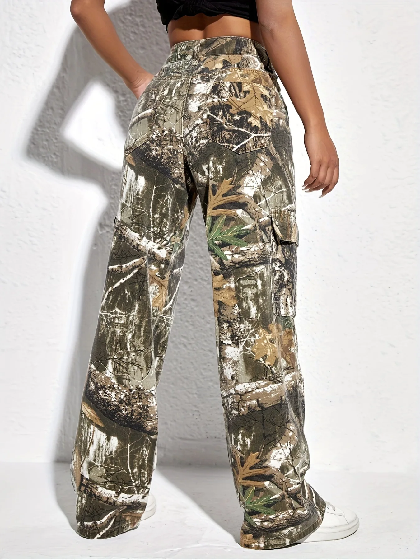 Autumn Fashion Camouflage Print Straight Pants Women High Waisted Button Pocket Loose Trousers Casual Female Sporty Bottoms