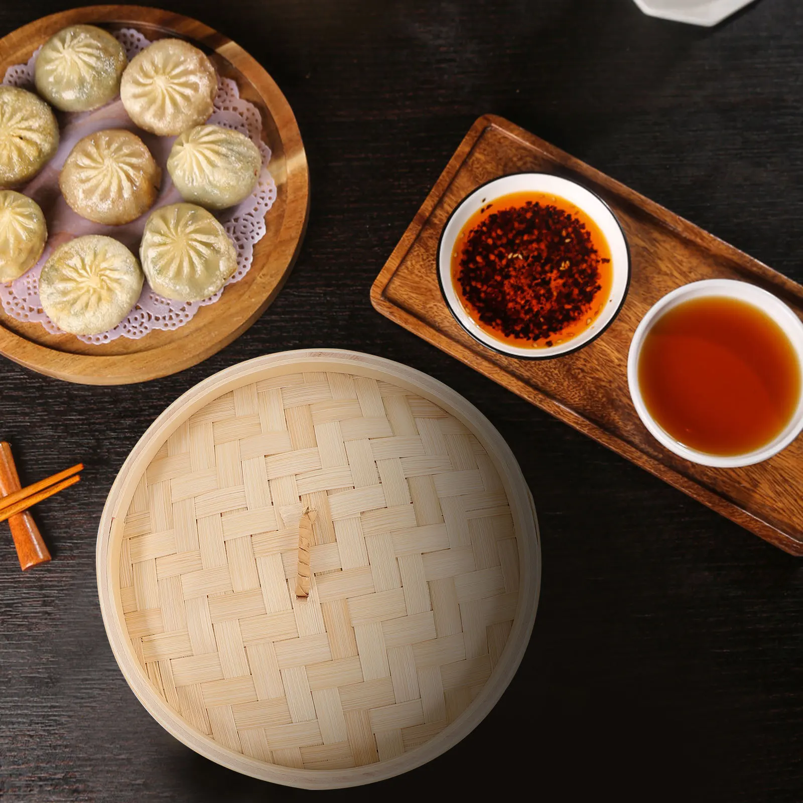 

1 set 1 Set Multi-Function Bamboo Steamer Basket With Lid Food Steaming Container For Dumplings Buns Vegetables Chinese