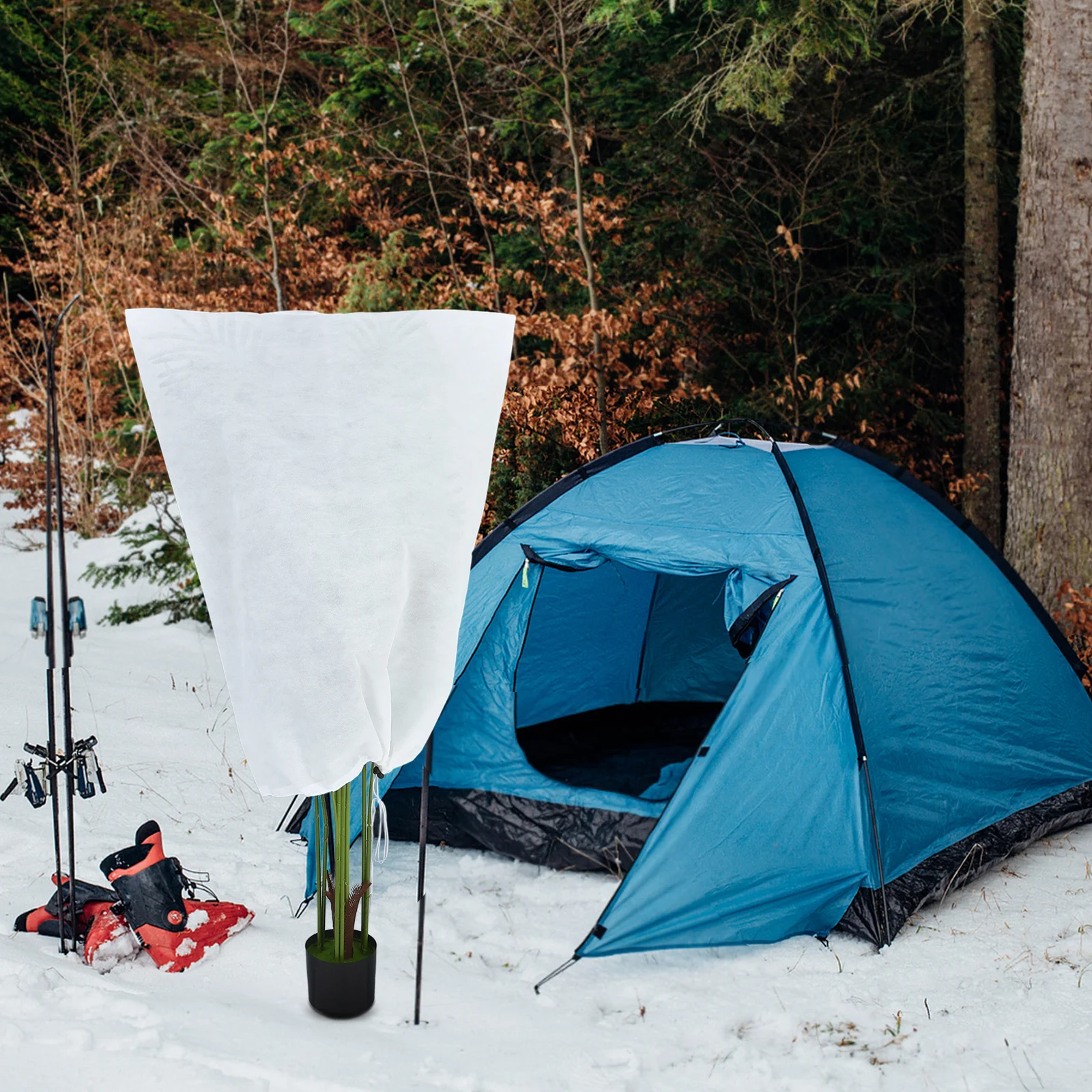 

2Pcs Frost Proof Plant Cover Drawstring Rope Shield Winter Plant Protector Freeze Protection for Shrubs Trees Plants Protector