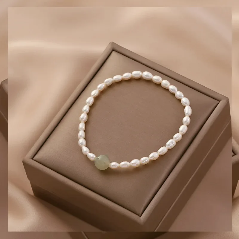 

Minar Handmade 14K Real Gold Plated Copper Green Color Jade Natural Stone Freshwater Pearl Beaded Strand Bracelets for Women