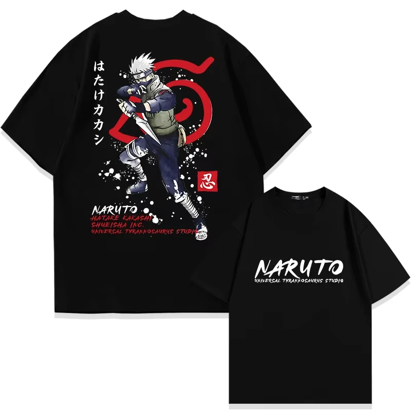 Camiseta de manga corta con estampado de algodón puro de Anime Kasi Naruto, camiseta informal Vintage a la moda, novedad de verano 2026, Top de Anime japonés
