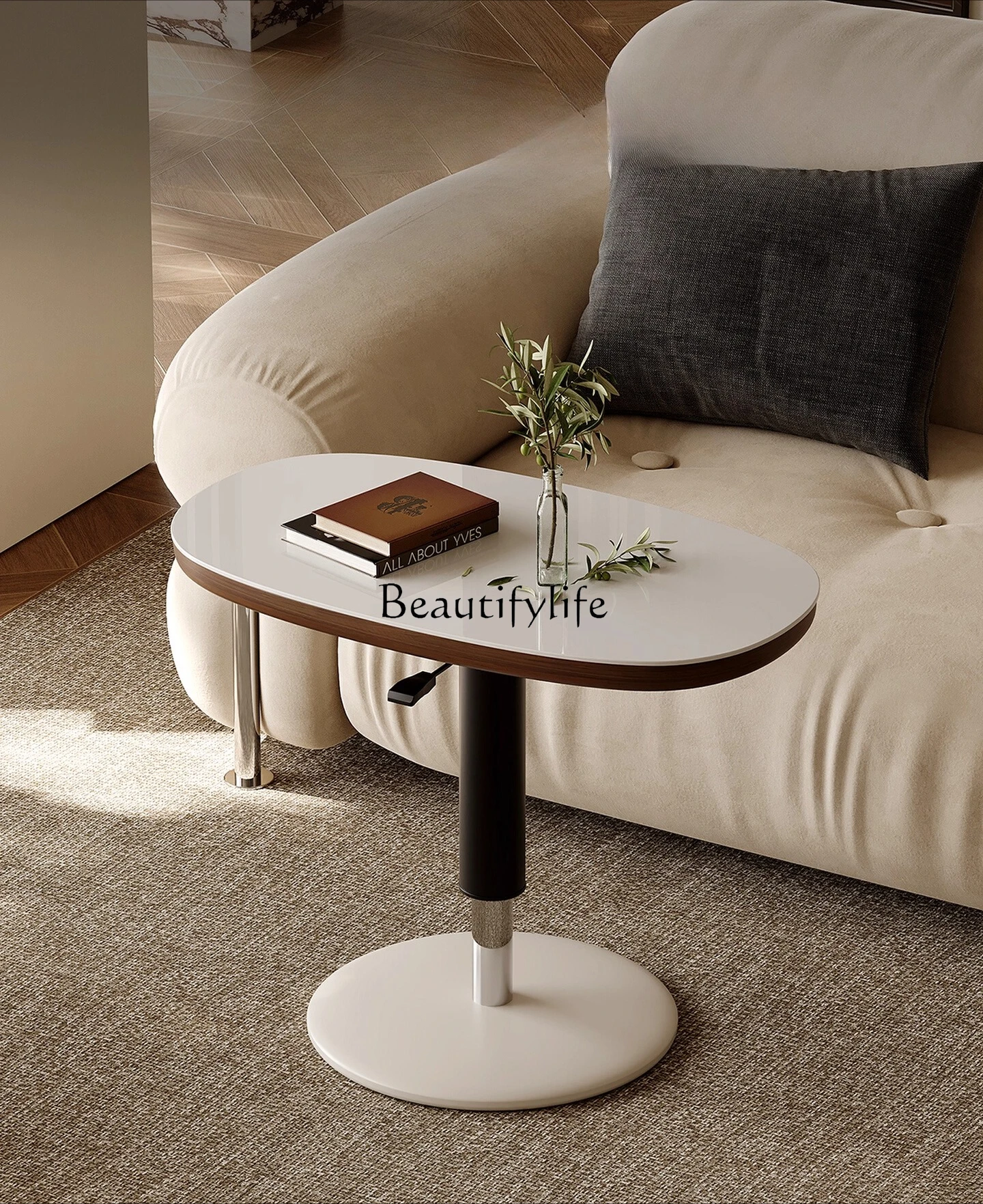 

Italian minimalist sofa side rock slab can be lifted and rotated small coffee table