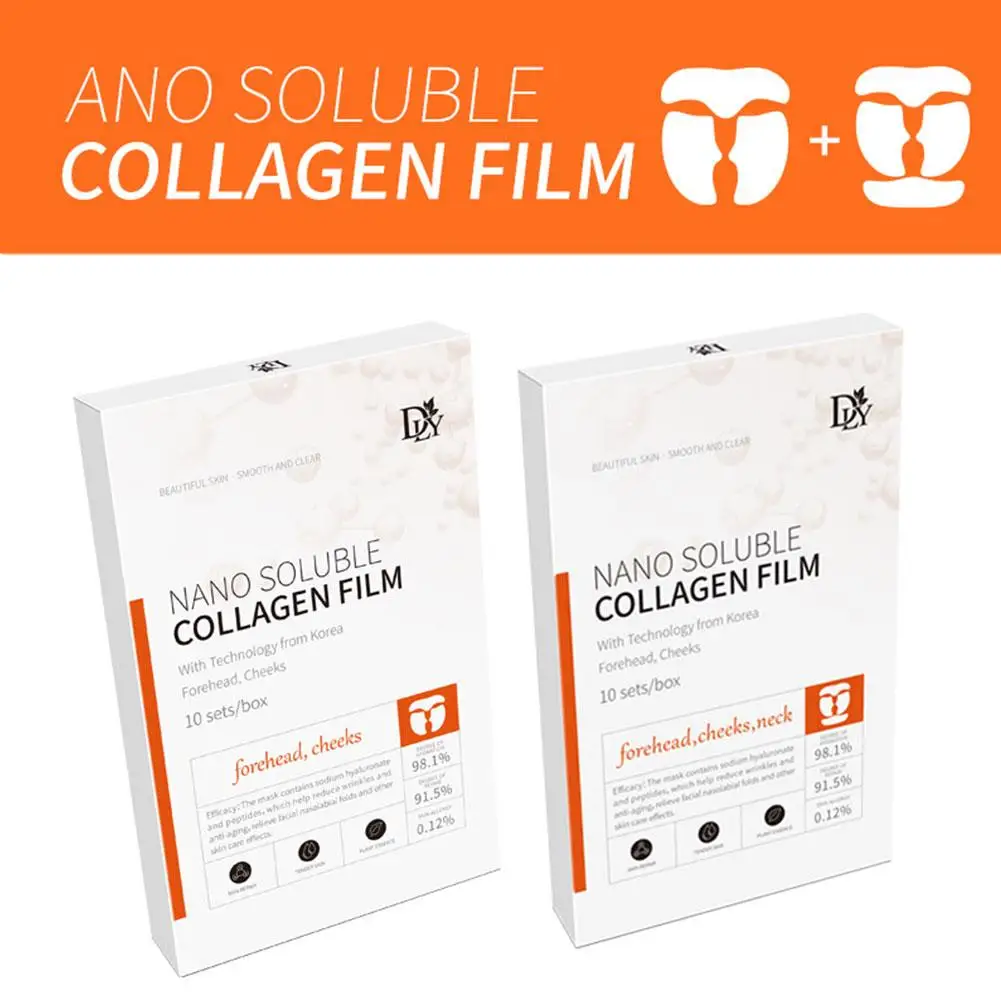 Máscara Facial De Colágeno Hidrolisado, Gel De Filme De Proteína, Papel Nano Solúvel, Anti Rugas Hidratante, Enchimento Facial, 10 Conjuntos