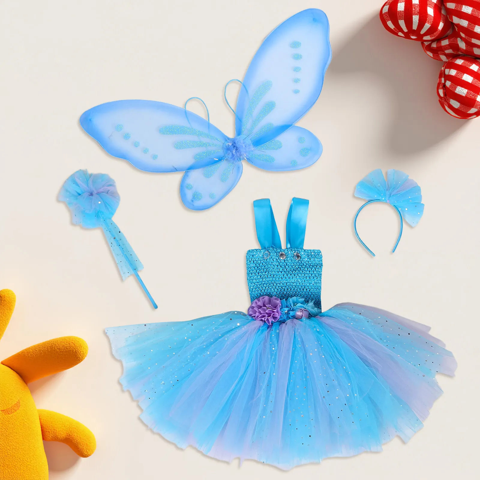 1Set Photography Fairy Costume Skirt Tulle Butterfly Dress Wings Girls Birthday Party Cosplay Outfit 110-120Cm Baby Girl Tutu