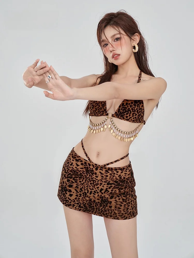 

Rolekar Women's Bikini Swimsuit 2025 New Leopard Print Thermal Spring Bathing Suit Sexy Beach V-neck Separation