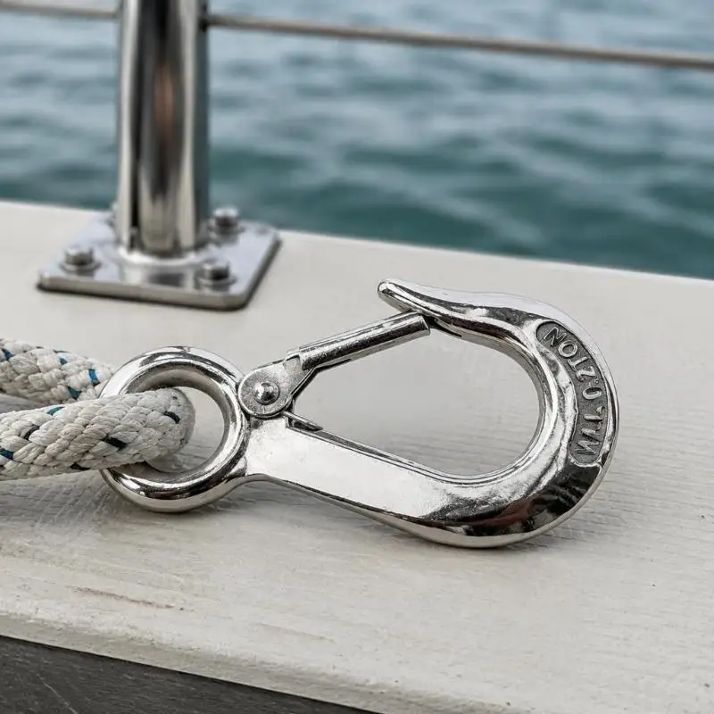 Stainless Steel Hook, Cargo Hooks with Integrated Eyes and Hinged Latches, Polished Finish, 4 Pack for Rigging D7YA