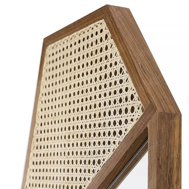New Chinese style solid wood makeup mirror B & B hotel rattan creative mirror household simple floor