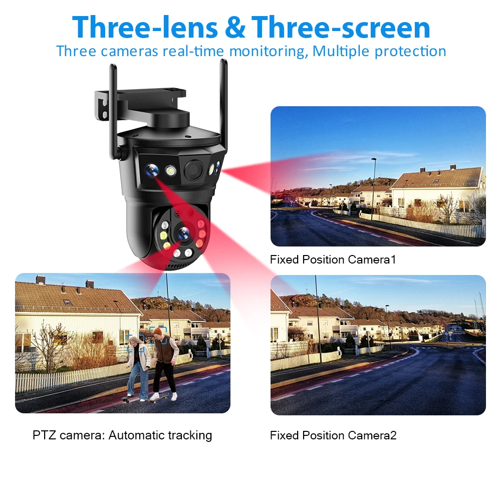 Imagem -05 - Câmera Wi-fi 6k 12mp Lente Tripla Tela Externa Zoom 10x Ptz Proteção de Segurança Rastreamento Automático Cctv Vigilância por Vídeo