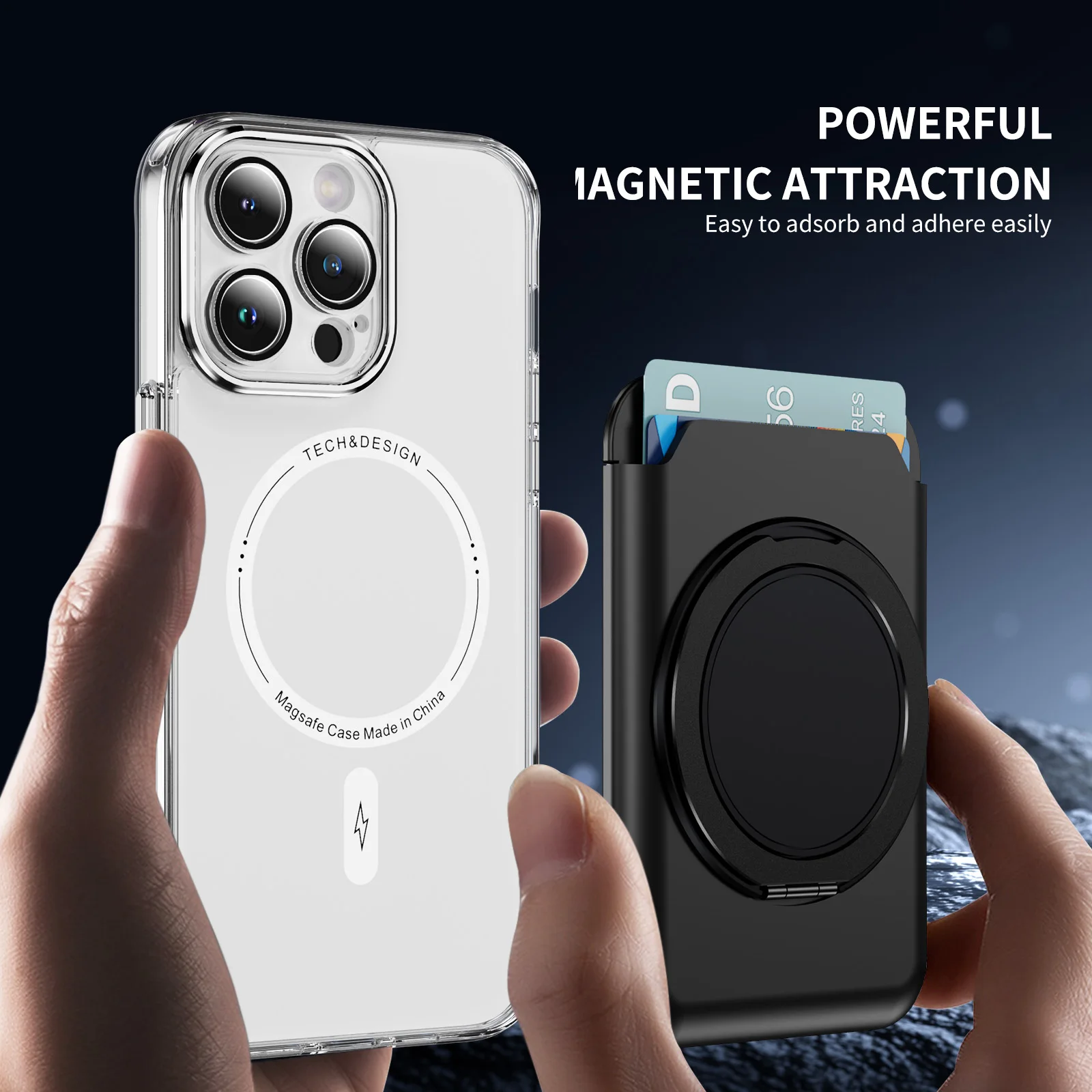 

360 ° Ratable Ring Kickstand, удобный тактильный держатель для карт для Magsafe iPhone 16, ProSamsung S24Ultra, чехол с магнитными слотами для карт