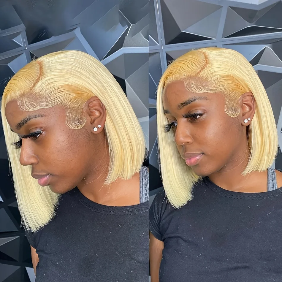 شعر مستعار أشقر مفرود بوب شعر بشري 13x4 HD دانتيل شفاف 613 شعر مستعار بوب شعر بشري تم قطعه مسبقًا مع شعر الطفل 250 كثافة 613