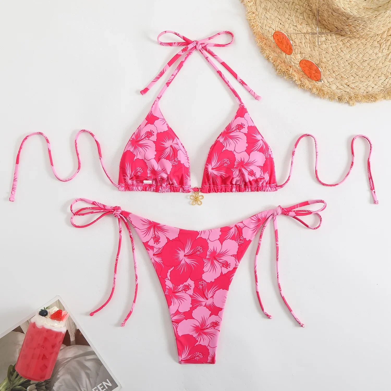 Micro bikini sexy con stampa floreale arancione 2025 Costume da bagno da donna con perizoma push up doppio lato Costume da bagno brasiliano da spiaggia Costumi da bagno da piscina