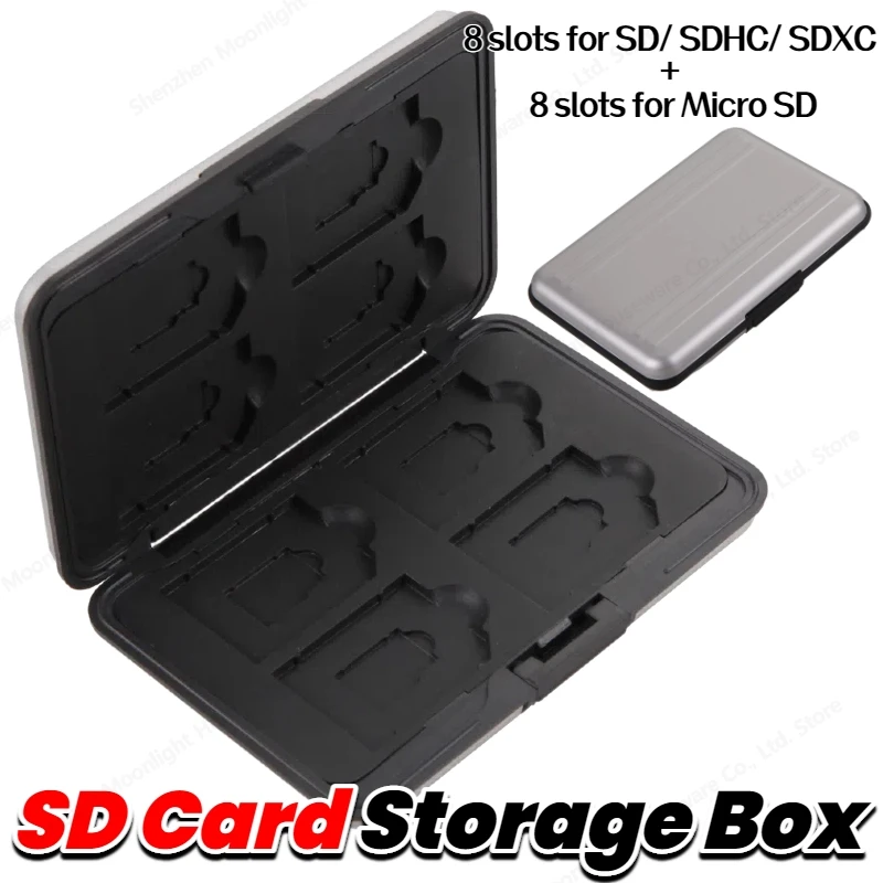 

16 Slot Memory Card Case Silver SD Card Holder SDXC Storage Holder Aluminum Protector Storage Box for SD/ SDHC/ SDXC for MicroSD