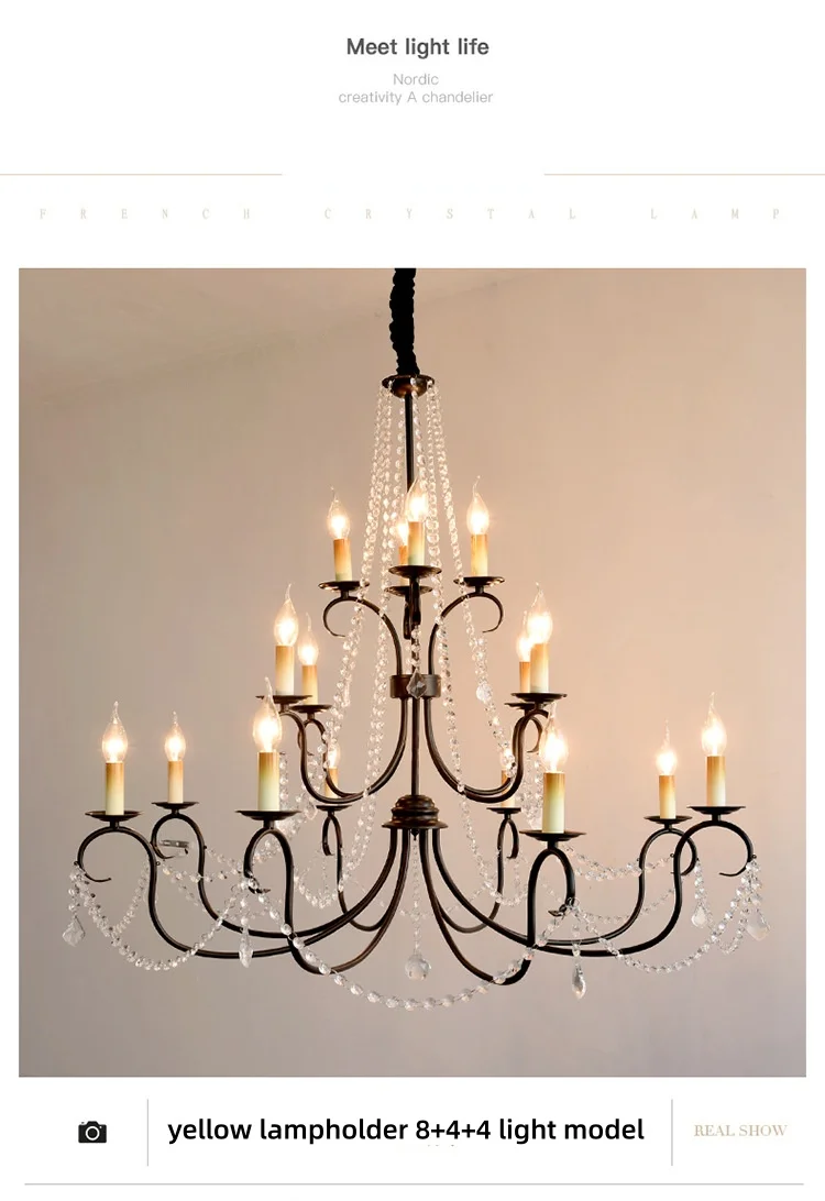 American Black Candle Chandelier Loft Crystal Pendant