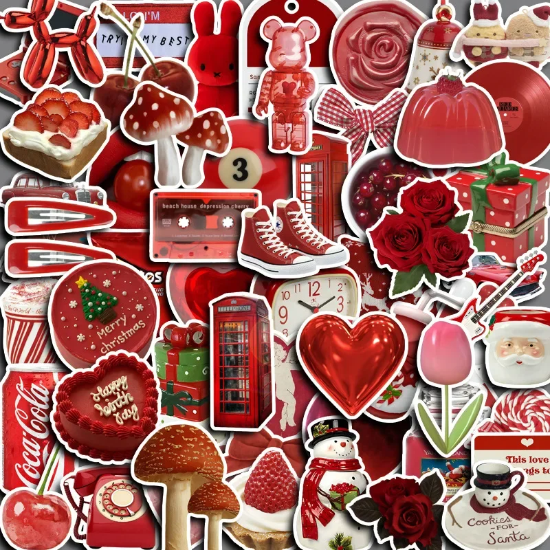 60pcs Retro Red Series Sticker Diy Computer Stickers for Water Bottles Waterproof Bullet Journal Arts Crafts Kids Toy Stickers