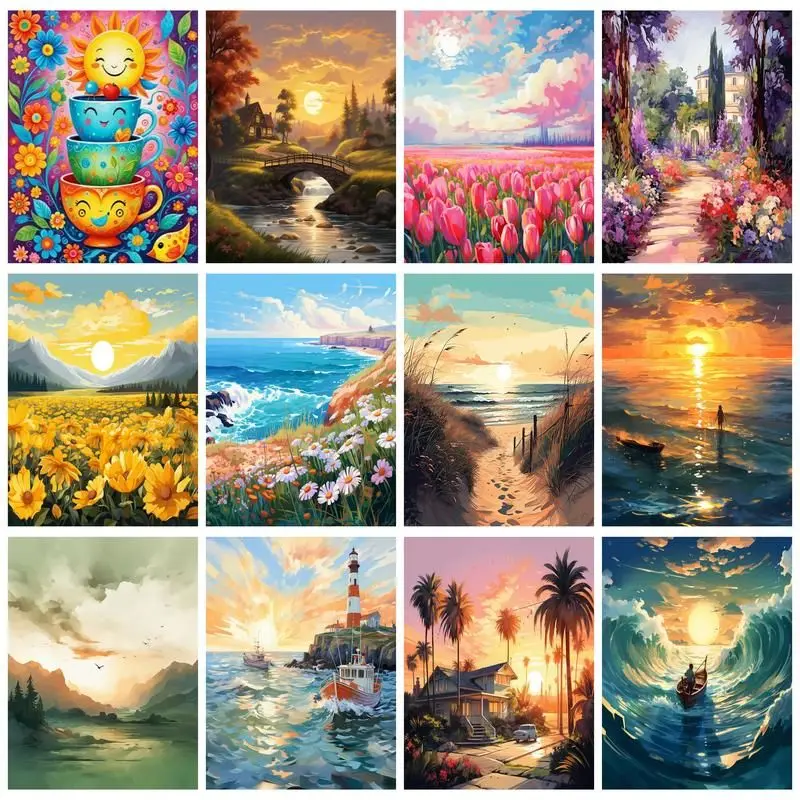 

CHENISTORY Oil Painting By Numbers Landcaper Kits For Adults Handpainted DIY Coloring By Number Home Decoration
