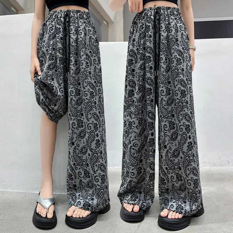 Pants for Girls Fashion Vintage Print Casual Trousers Summer Teenage Thin Comfortable Wide Leg Pants for Kids 5 7 9 11 13 14Year