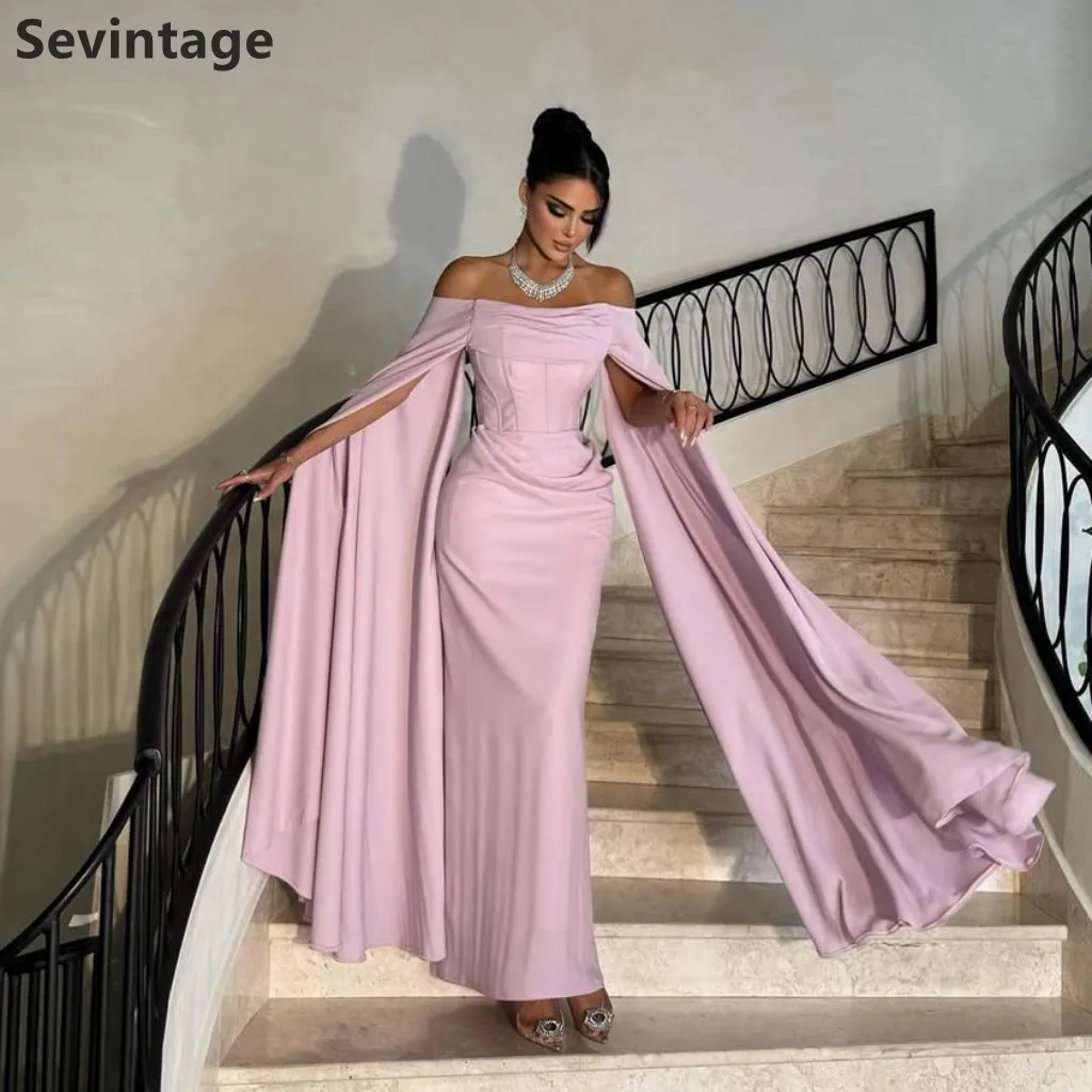 

Eightale 2025 Pink Mermaid Off Shoulder Cape Sleeve Evening Dress Wedding Prom Dress Dubai Party Gown Customized