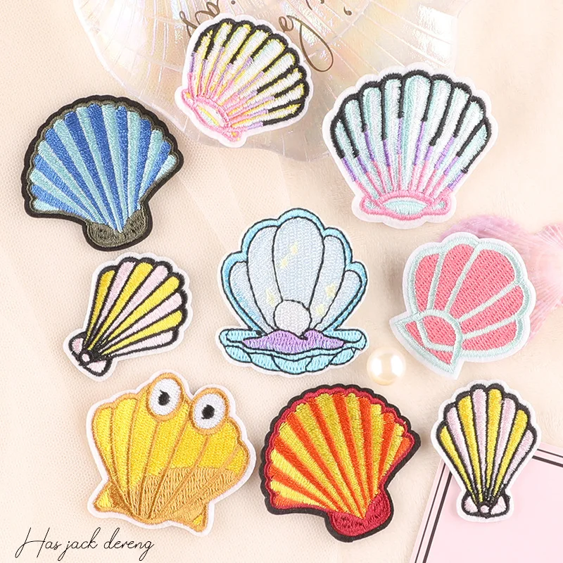 Sea Shell Emblem Embroidered Cloth Stickers Cartoon Flowers DIY Iron Clothing Patches