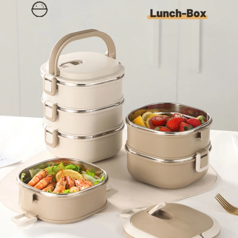 

Stainless Steel Divided Lunch Box Portable Lunch Box for Office Workers Students Bento Box Therma Microwave-heatable Lunch