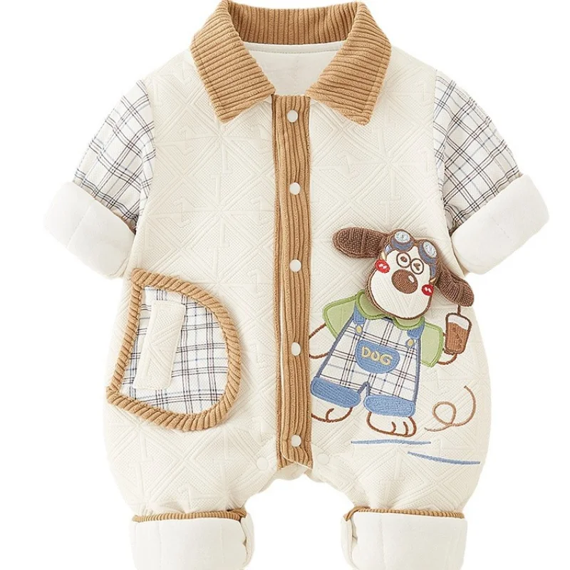 

2025 3D Puppy Newborn Cute Autumn And Winter Thick Jumpsuit A-class Cotton Coat For Baby Outdoor Wear With Plush Crawling