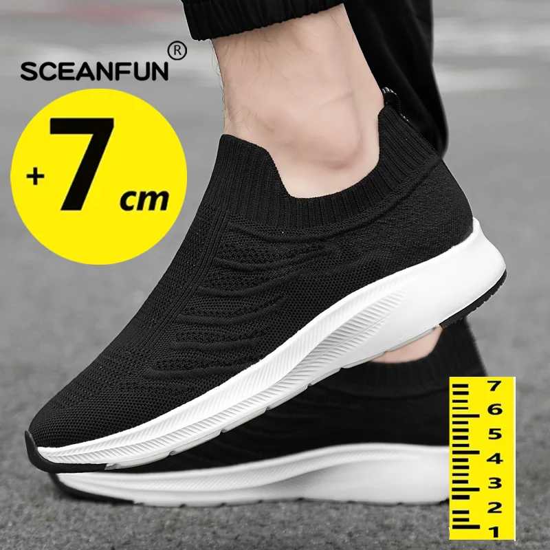 Toenemende Lift Man Sneakers Zomer Lift Schoenen Hoogte Verhogen Schoenen Voor Heren Mesh Licht 7Cm Slip-On Casual Sportschoenen