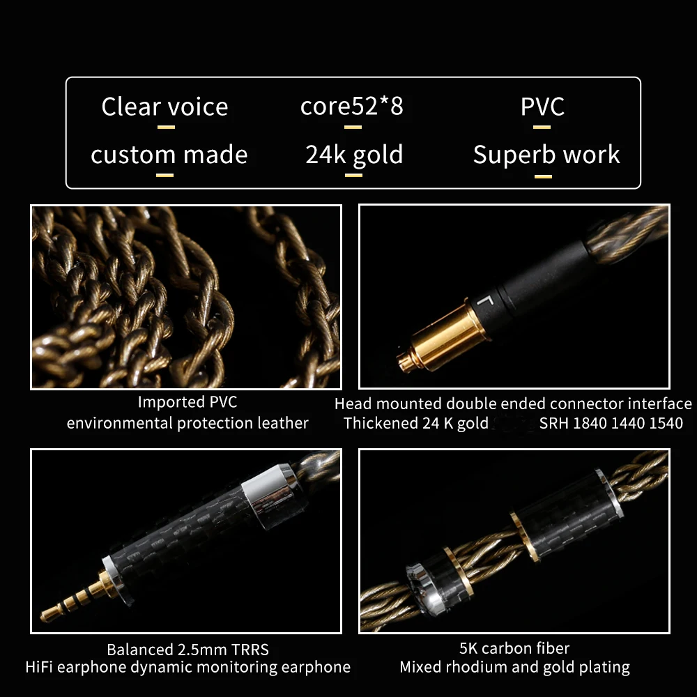 SYRNARN 6N Single Crystal Copper for Shure SRH1840/1440/1540 HIFI Headphone Upgrade Balanced Cable 4Pin XLR/2.5/4.4/6.35mm Plug