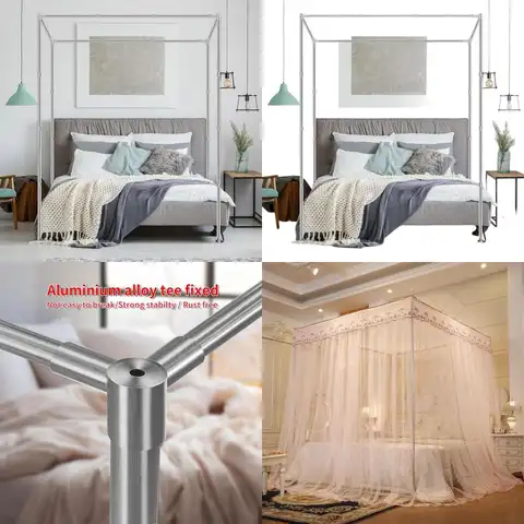 Sturdy King-Size Canopy Bed Frame with Thickened Stainless Steel, 4-Corner Support, Suitable for Metal/Wood Beds, Perfect for Be