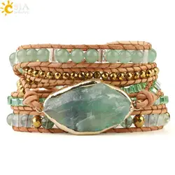 CSJA Boho Natural Stone Braided Bracelet for Women Green Aventurine Beads Handmade Wrap Bracelets Balance Bangle Jewelry G118