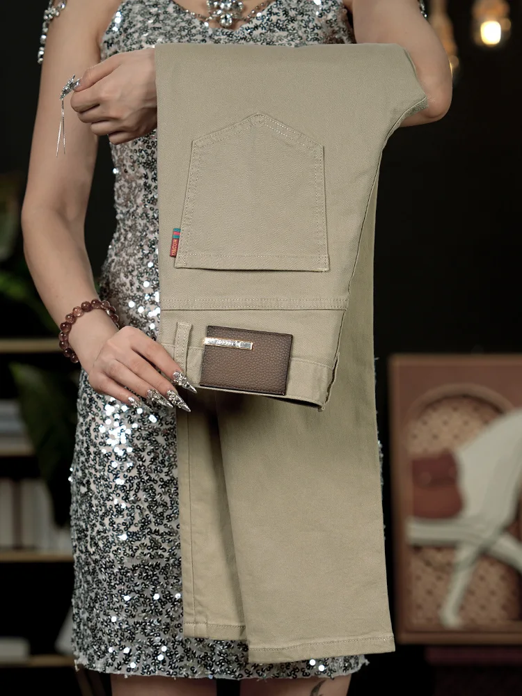 

Высококачественные мужские джинсы цвета шампанского, модный бренд 2025 года, новые летние тонкие эластичные облегающие брюки с маленькими штанинами