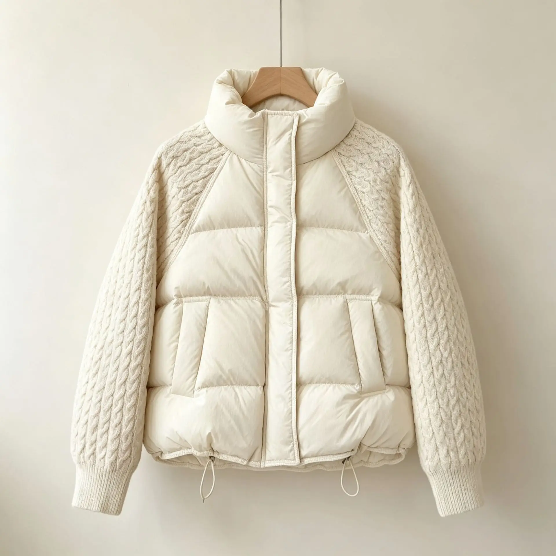 2026 New Winter Turtleneck White Duck Down Jacket Women Patchwork Knitted Warm Drawstring Short Soft Puffer Coat Female