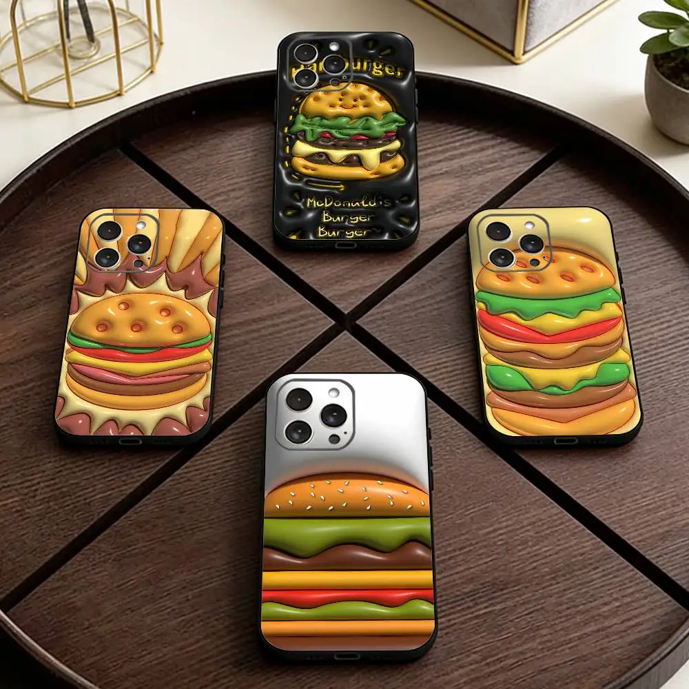 

C-Cute and Easy H-Hamburger Phone Case For iPhone 17,16,15,14,13,12,11 Plus,Pro Max,XS,Soft Silicone Black Cover