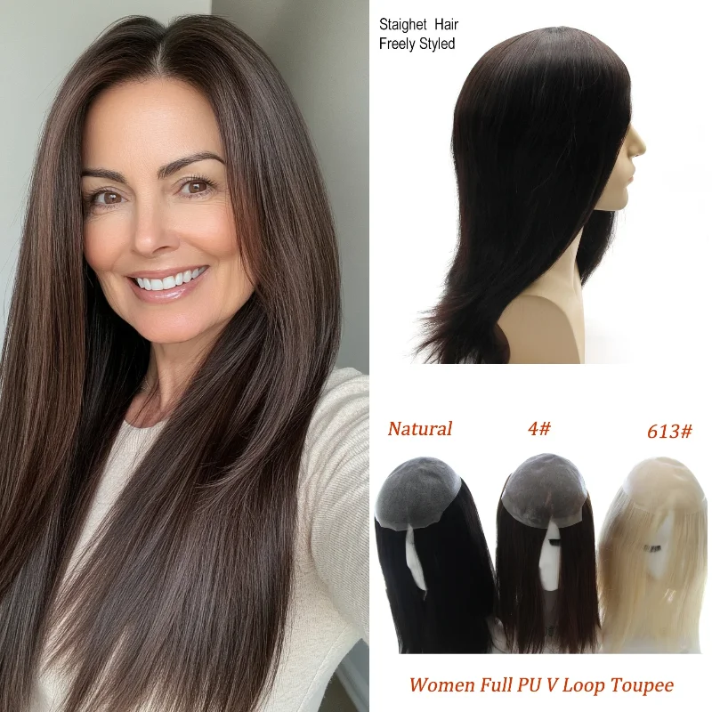 Womens Topper Human Hair PU Base 7x9 14inch Hand-Tied Hairpiece In Stock 72H Ship Wholesale Color 1B #4 #613 Dropship