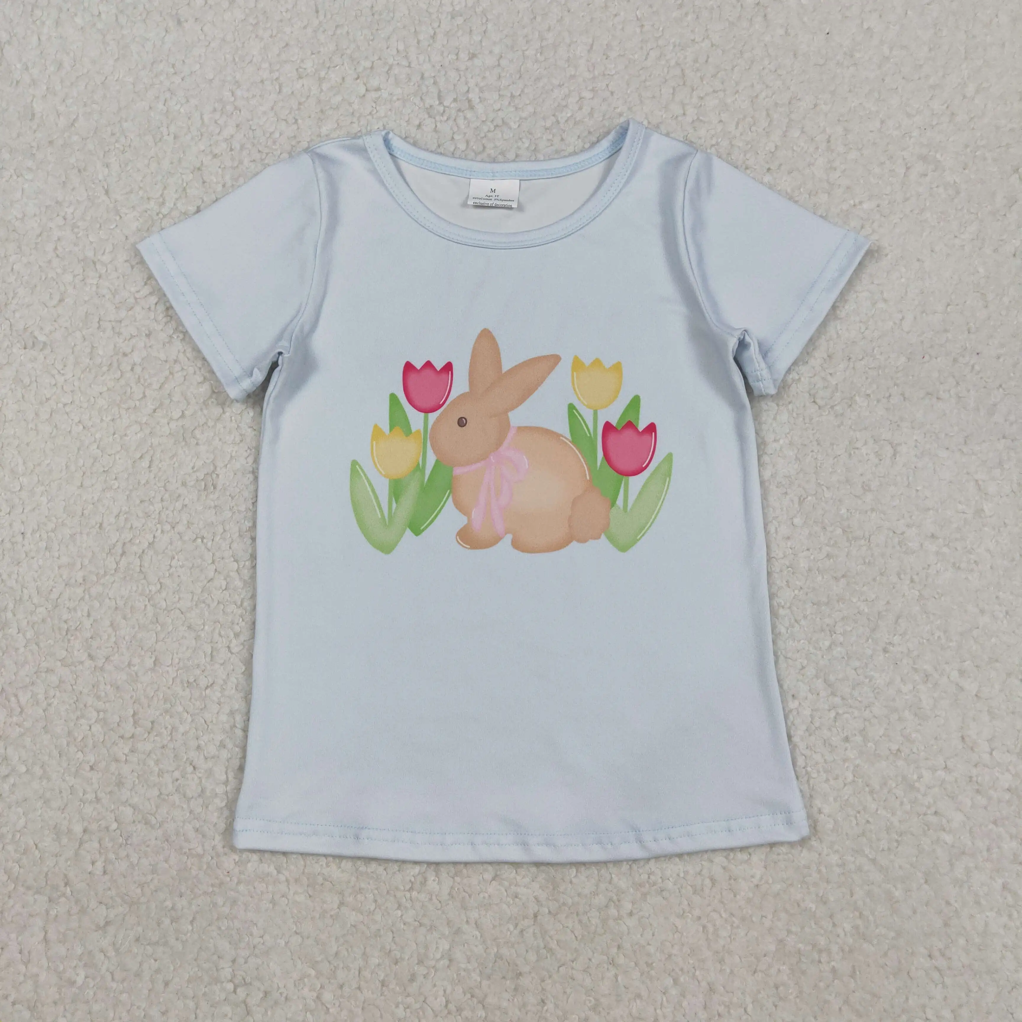 

z1125-14 GT1398 Wholesale Summer kids clothes girl easter bunny floral short sleeve top Boutique Children clothing
