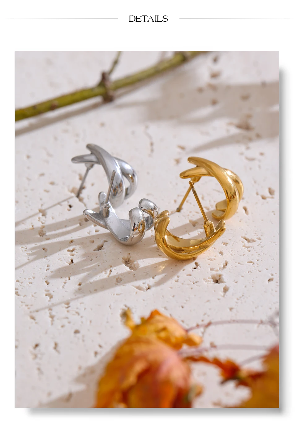 Yhpup Minimalistische X-förmige Ohrstecker aus Metall, 18 Karat PVD-beschichtet, täglicher Edelstahl, attraktiver Modeschmuck für Damen – Detail 13