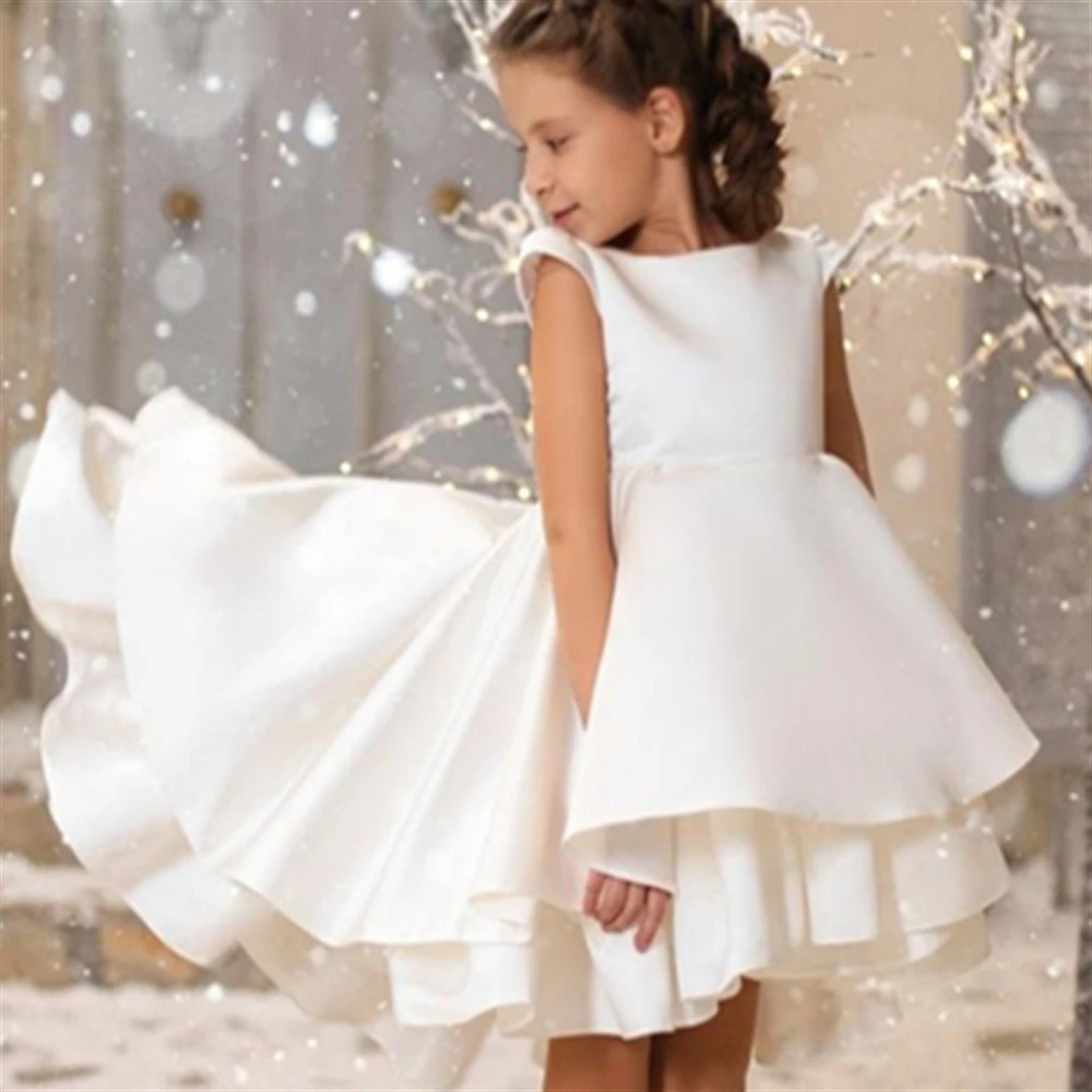 First Communion Dresses Simple Layered Ruffles Little Princess Flower Girl Dress Wedding Party Ball Prom Beauty Pageant Wear