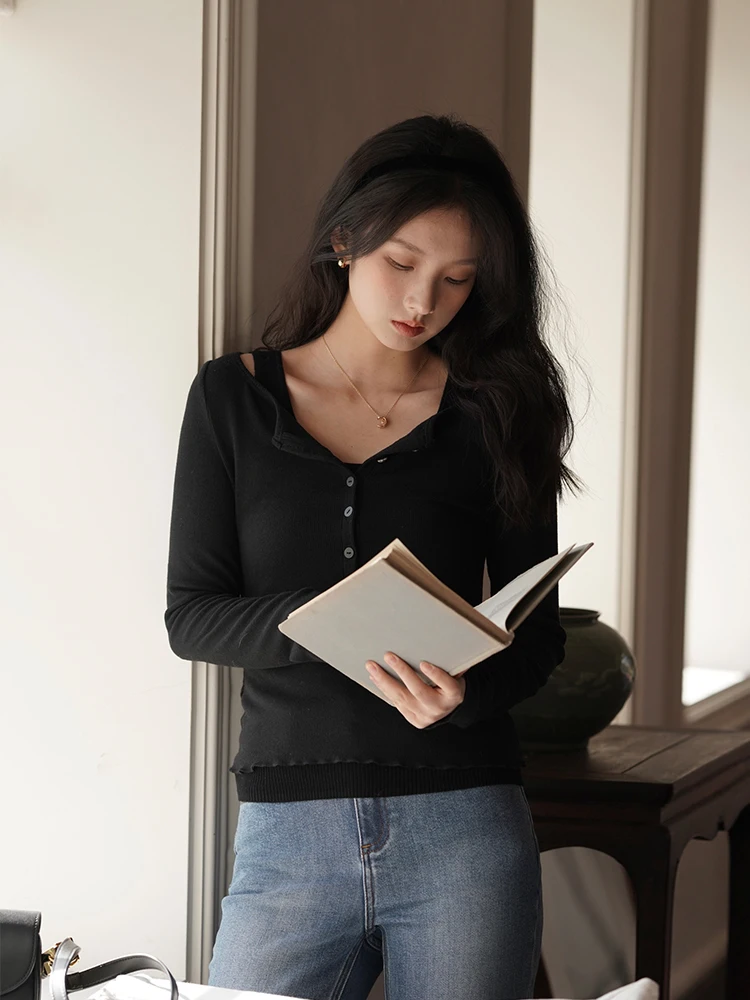 

ChillCozy Woolen Vest Soft round Neck T-Shirt Real Two-Piece Set Simple Top Set Machine Washable Comfortable Spring Fashion