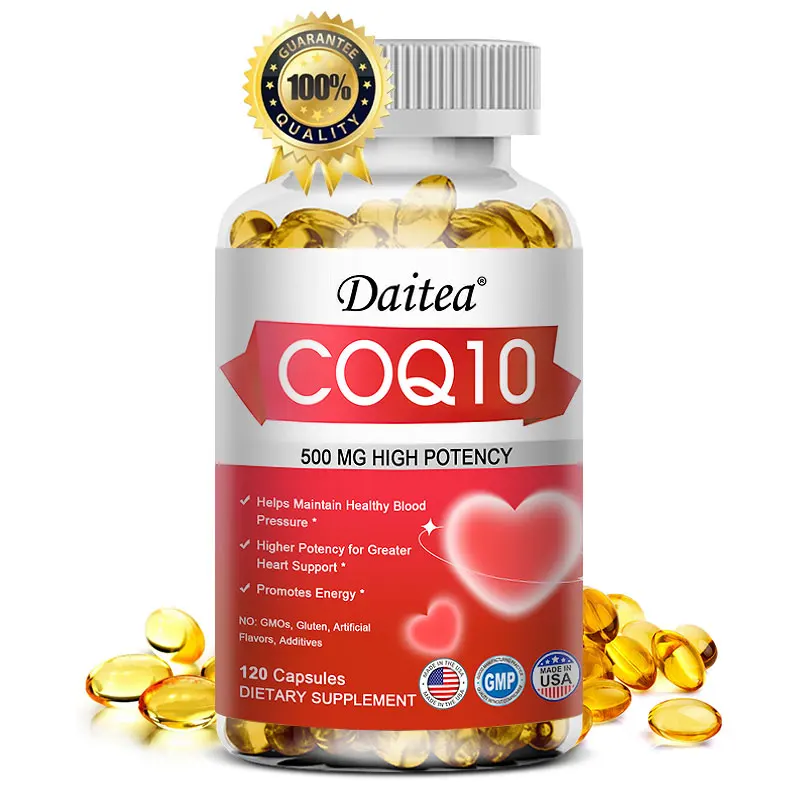 Daitea Coenzima Q10 Cápsulas 500mg, para la circulación, el estrés, la salud y la energía corporal, mejor absorción, antioxidante