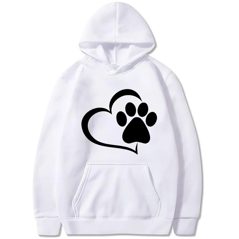 Cute Dog Paw and Heart Shape Print Hoodies Women Casual Long Sleeve Y2K Hoodies Autumn Winter Pullovers Plus Size