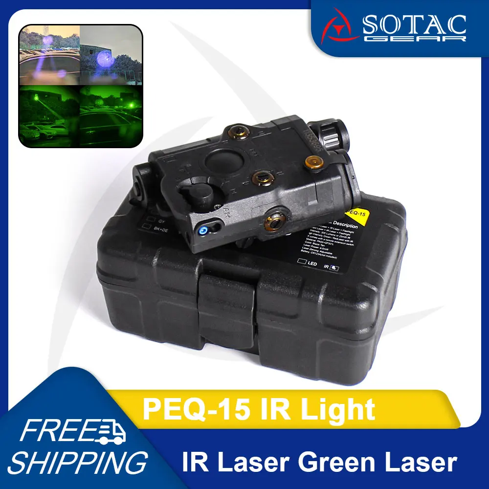 SOTAC GEAR Weapon PEQ-15 Adjustable IR Beam IR LED Light Red Green IR Laser with Switch for Tactical Outdoor