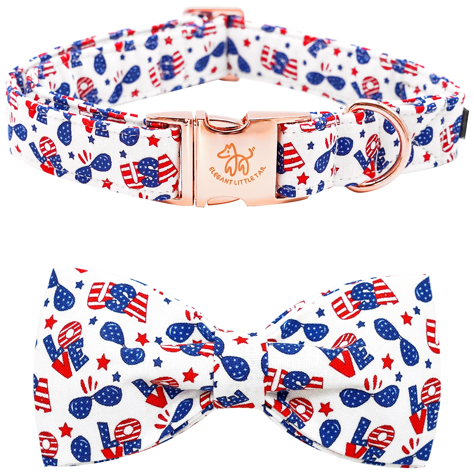 Independence Day Dog Collar, 4th of July Patriotic Bowtie Dog Collars Holiday Pet Gift Adjustable Soft Puppy Collar