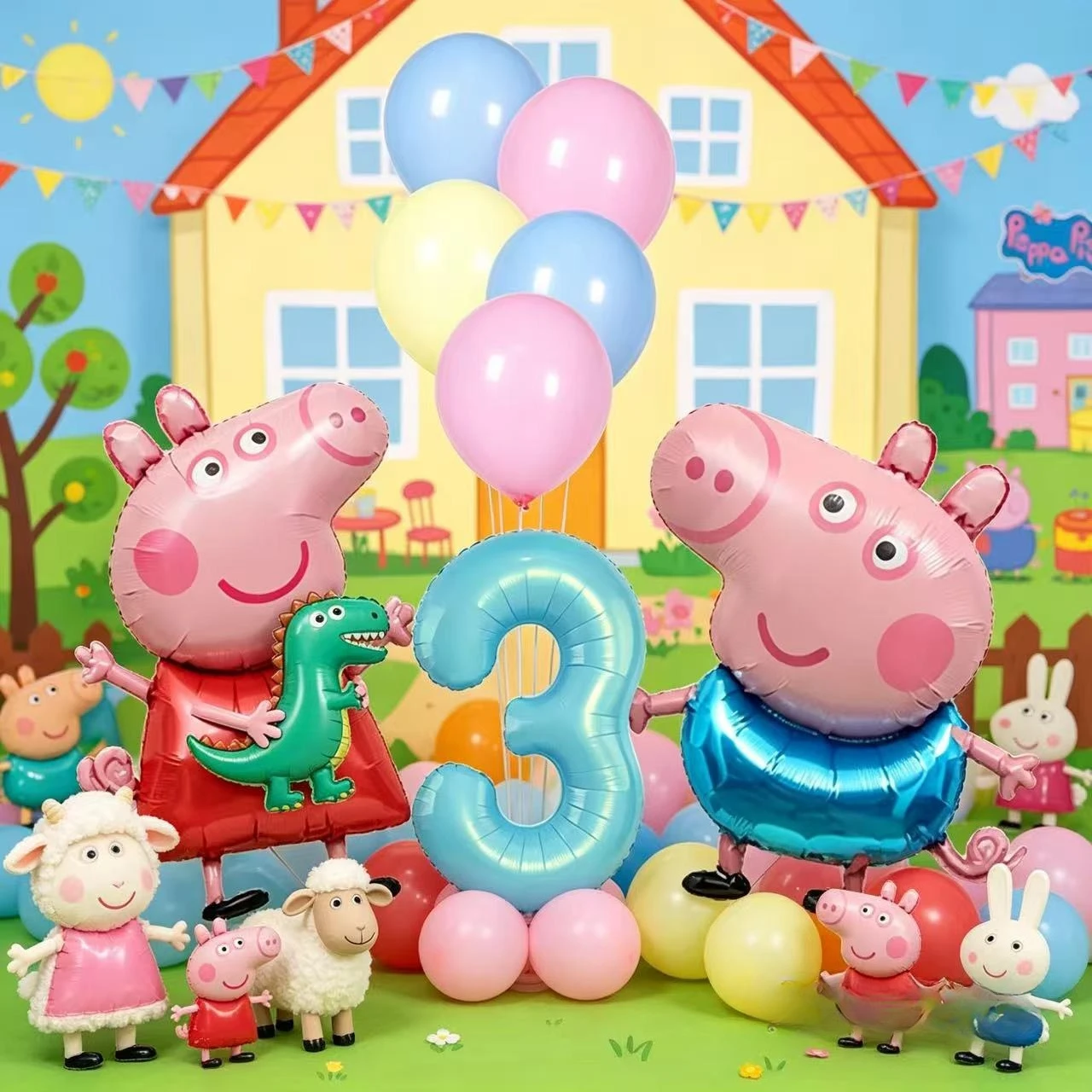 1 Set Niedliche Peppa Pig Themen-Folienballons Set Latexballons Kindergeburtstag Partydekoration Zahlenballons Globos