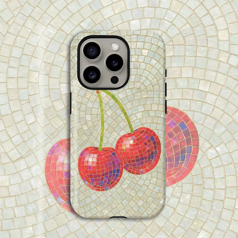 Cherry Mosaic Art Phone Case for Samsung Galaxy S20 S23 S24 S25 S26 FE Plus Ultra Edge 4G 5G Luxury Double-layer Back Cover