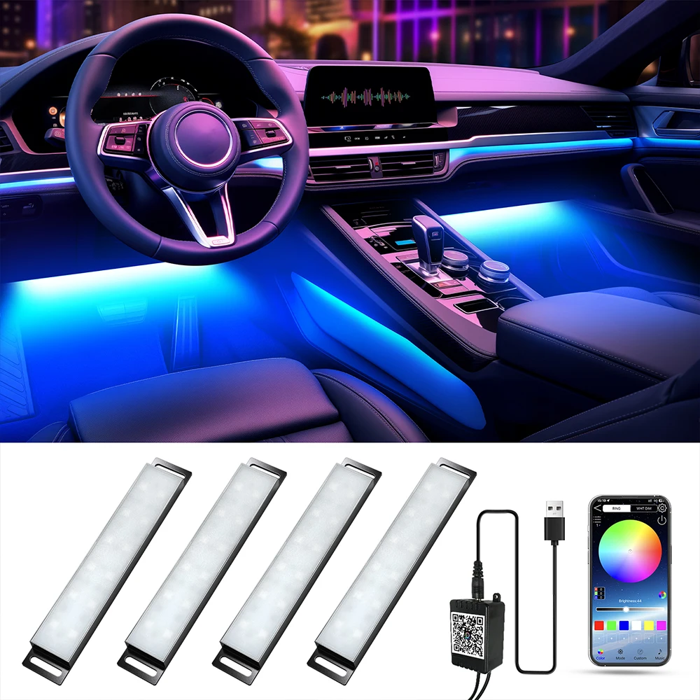 Car Interior Ambient RGB LED Light Neon Multi-Color Dynamic Music Sync With APP Control Universal Interior Accessories  Lights
