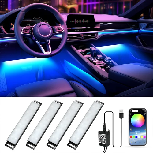 Luz de pie RGB ambiental Interior de coche, sincronización de música dinámica de neón con Control por aplicación, accesorios de Interior de coche, tira LED de neón de humor ligero
