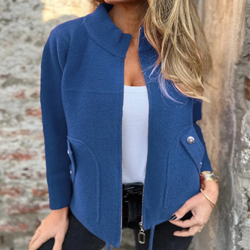 Fall/Winter 2025 New Women's Casual Tweed Lapel Tether Fake Pocket Blazer